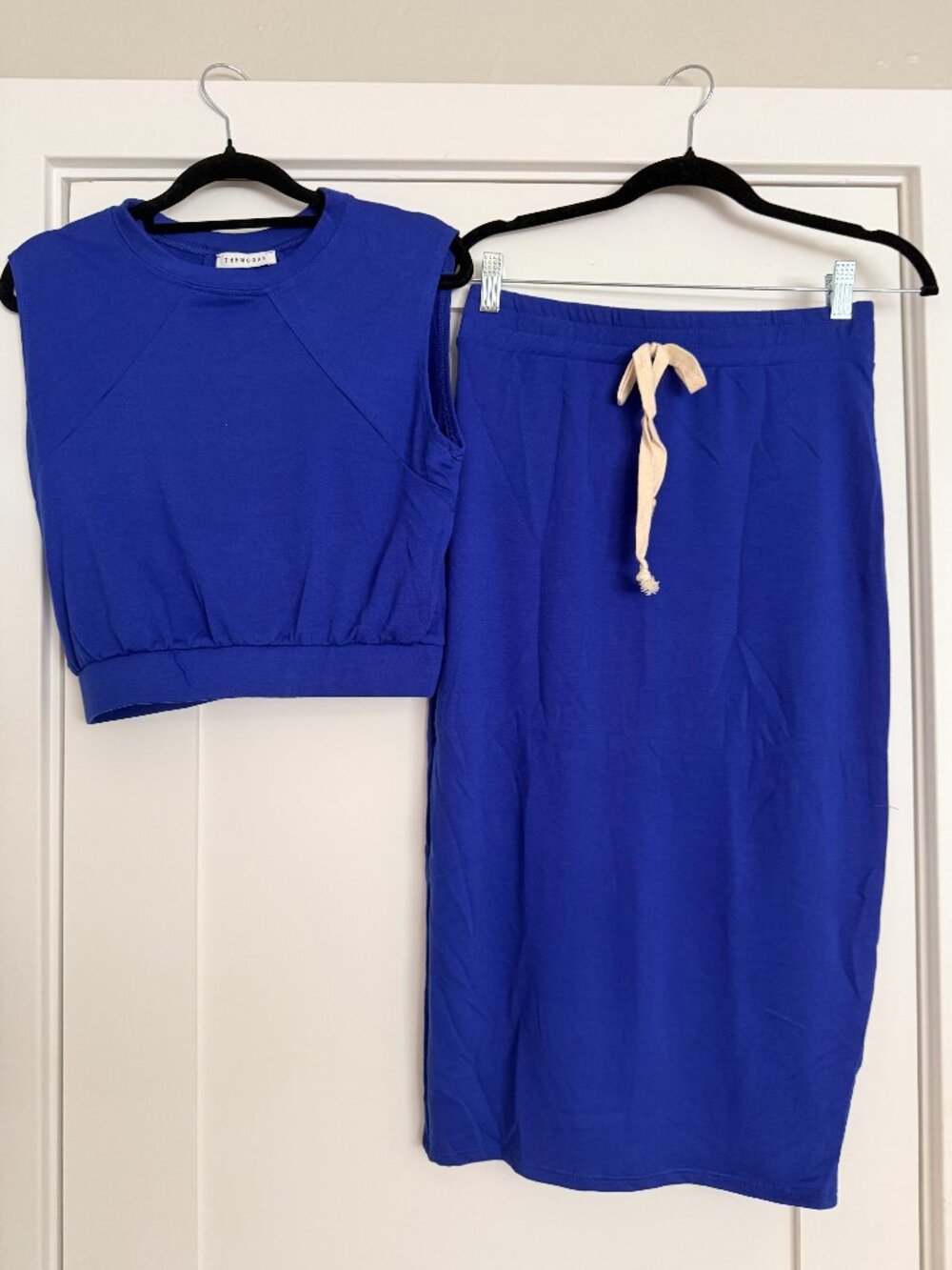 TheMogan Womens Royal Blue 2 Piece Cropped Tank With A Pencil Skirt Set Size Med